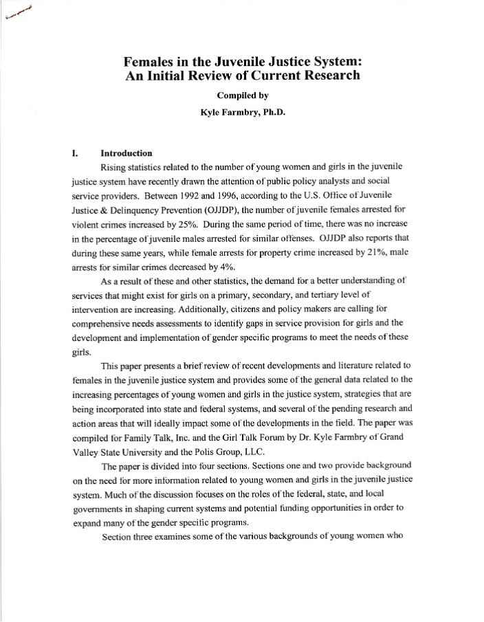 Females in the Juvenile Justice System